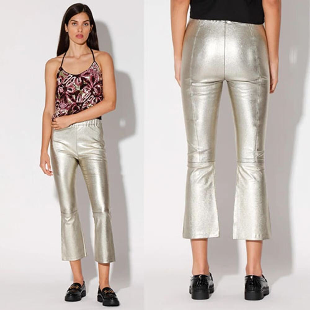 NWT Walter Baker Stretch Leather Cropped Pants Women's Gold Size: Medium